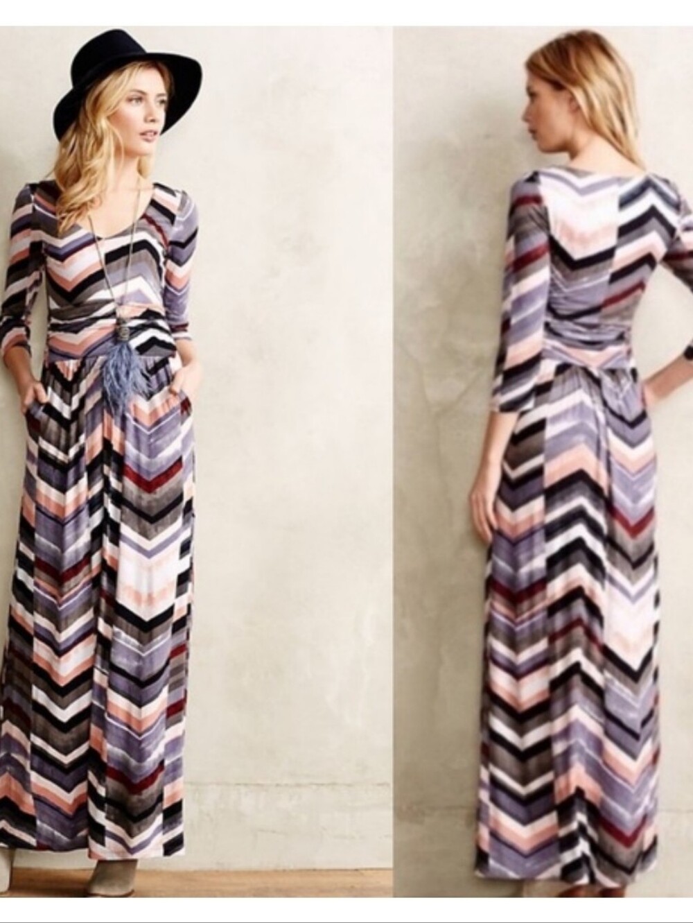 Anthropologie Maeve Boho Novela Chevron Maxi Dress Sz M